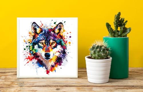 Image of Moohue Stamped Cross Stitch Kits for Adults Animal Wolf 14CT Pre Printed Cross Stitch Kits for Beginners (Animal Colorful Wolf)