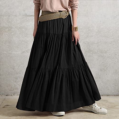 Maxi Skirts for Women Vintage High Waist Pleated Skirts Spring Summer Boho Flowy Swing Tiered A-Line Long Skirt4
