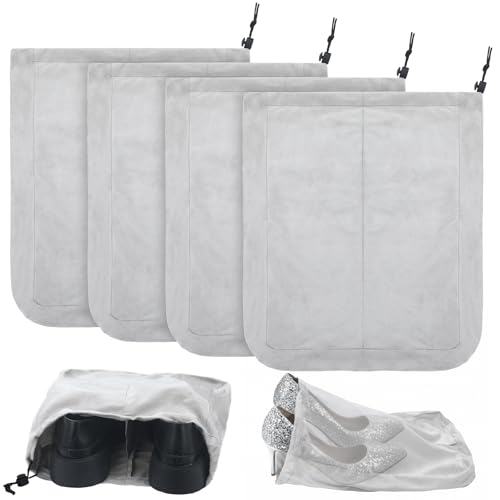 Bulyoou 4 Pcs Travel Shoe Bags Spandex Shoes Pouch with Interior Divider and Drawstring for Women Men Luggage Packing(Grey)