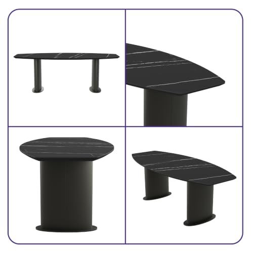Image of Wakefit Crosne Dining Table - Colonial Black - 6 Seater I Marble Finish I Vitrified Tile Top I Colonial Black
