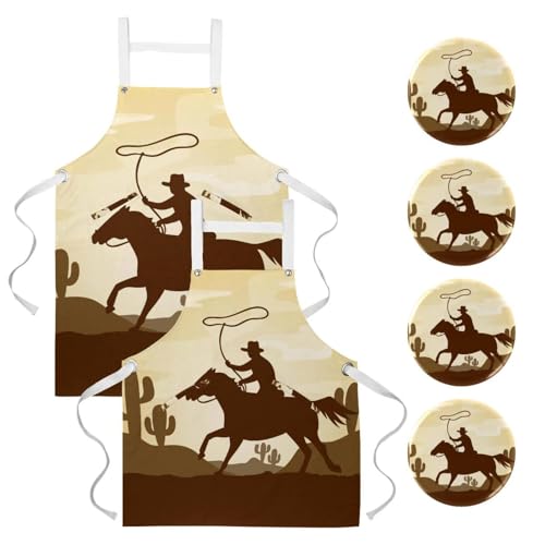 Lot de 2 tabliers de cuisine silhouette de cowboy multicolore pour bistrot