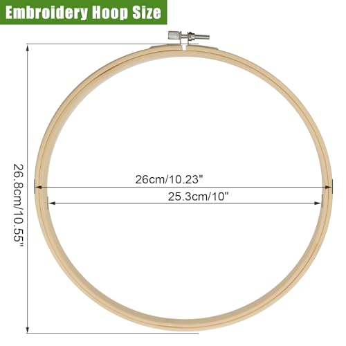 Image of Biaungdo 10 Inch Round Wood Embroidery Hoops, 2 Pieces | Adjustable Bamboo Circle, Cross Stitch Hoop Ring, For Art Craft Sewing, Christmas Decoration