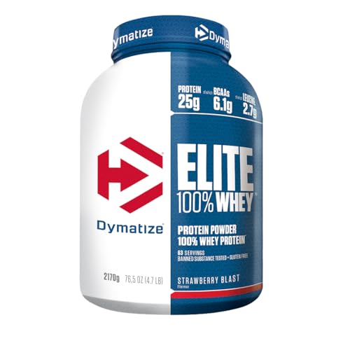 Dymatize Elite 100% Whey Strawberry Blast 2170g - High Protein Low Sugar Pulver + Whey Protein und BCAAs