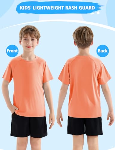 Boys' Rash Guard Short Sleeve Swim Shirt, 2 Pack UPF 50+ Sun UV Protection Rashguard Kids Beach Fishing Shirts4
