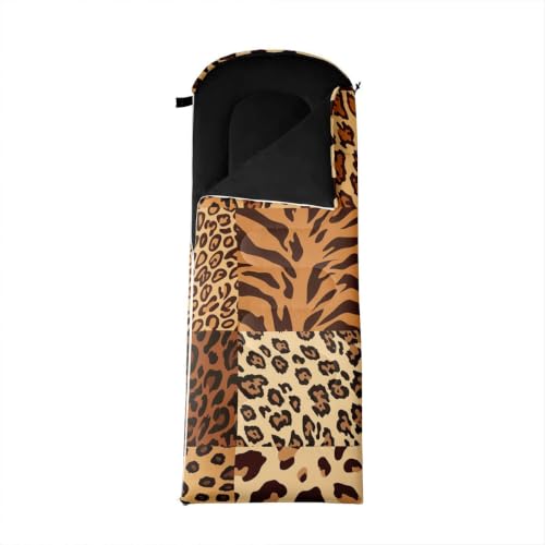Bolsa de dormir rectangular Erosebridal marrón naranja negro para camping y senderismo, 3 temporadas, tamaño Tw miniatura 3
