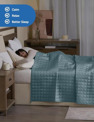 Image of YnM Cooling Weighted Blanket for Adults, 15lbs Heavy Bed Throw for One Person of 140lbs, Perfect for Hot Sleepers or Warm Climates with Rayon /Glass Beads(60x80 Inches, Queen Bed, Sea Grass)
