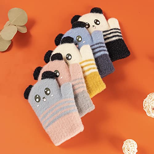 BXT Kids Toddler Winter Warm Gloves Cute Panda Knitted Mittens with Furry Lining Children Cartoon Full Finger Gloves3