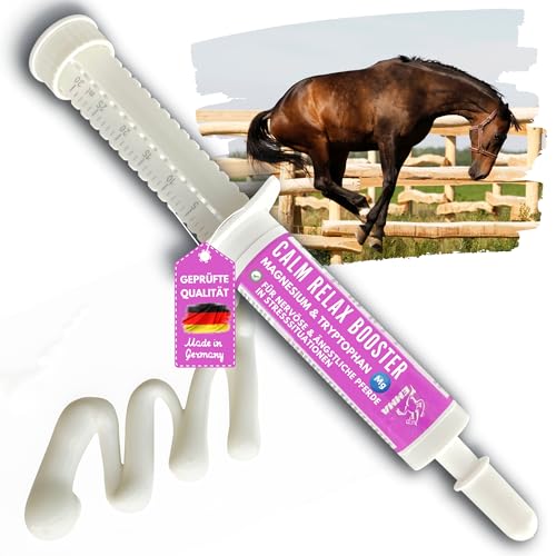Magnesium Pferd hochdosiert Mag Paste 30ml Calm Relax Zusatzfutter mit L-Tryptophan Vitamin B12 – Anti Stress Beruhigung Pferd bei Angst Transport Silvester Stallwechsel Nerven Entspannung Horse Relax