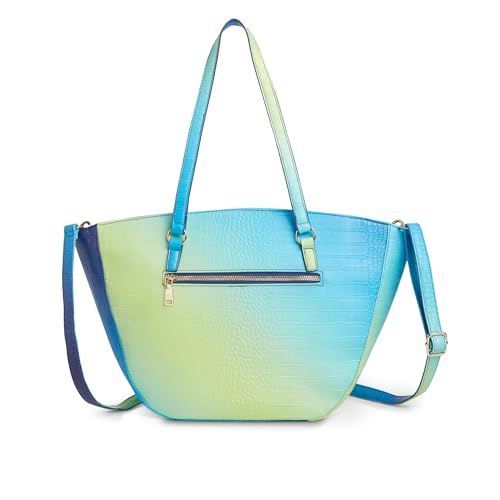 Image of Caprese Marilyn Large Satchel Bag for Women | Croc Pattern Handbag with Flower Charm & 1 Specius Main Compartment | Adjustable & Detachable Strap Shoulder Bag for Women (Blue Ombre)