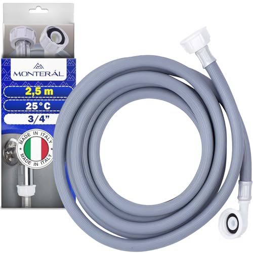 Manguera Lavadora y Lavavajillas 2,5 m para Entrada Agua para Temperaturas de hasta 25°C Presión de 20 a 60 Bar Conexión Recta y Ángulo Ø 3/4 - MADE IN ITALY - MONTERAL