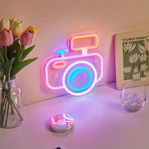 Image of LED Camera Neon Sign, USB Powered Night Light, 3D Wall Art Decor Lamp for Game Room, Bedroom, Living Room, Party - Kids, Girls, Boys