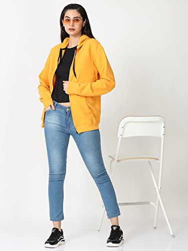 Image of Wafaa Women's Cotton Plain Hooded Neck Full Zipper Sweatshirt Hoodies with Kangaroo Pocket