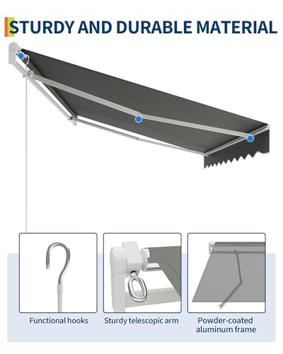 GarveeHome Gelenkarmmarkise 300 x 250 cm, UV50+ & wasserabweisend, mit Kurbel & Wandhalterung Länge + Winkel einstellbar, Markise für Terrasse & Balkon, Sonnenschutz Balkonmarkise Gelenkmarkise