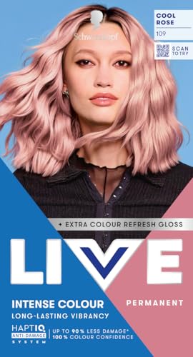 Schwarzkopf LIVE Intense Colour 109 Cool Rose Long-lasting Permanent Pink Hair Dye With Extra Colour Refresh Gloss