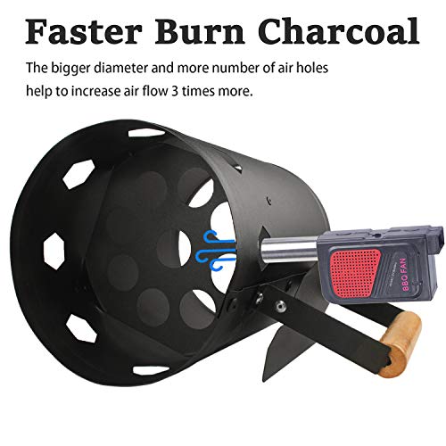 Eau Black Charcoal Chimney Starter, 11x6.5 Inch Chimney Starter with Set Fireplace Accessories for BBQ Charcoal Grill Briquette Coal Fire Starter Chimney, Quick Rapid Fire Briquette Charcoal Starters - Thumbnail 2