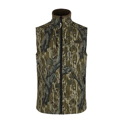 DRAKE Men's MST 4-Way Stretch Windproof Fleece Lined Soft Shell Camo Hunting Vest | Adjustable Fit | Drawcord Waist