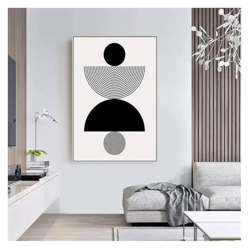 Tableau abstrait noir et blanc 20x30 cm affiche géométrique moderne salon - 4