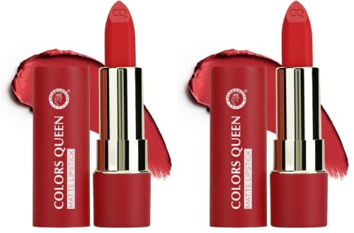 Image of Colors Queen Lippie Creamy Matte Lipstick | Single Swipe Application, Long Lasting & Highly Pigmented | Lightweight Lipstick for Women Infused with Jojoba Oil and Vitamin E (05 - Hot Red, 5g)