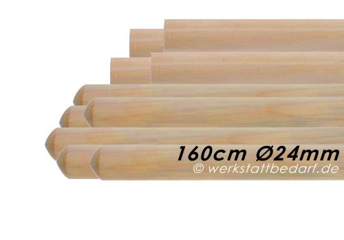 10x Besenstiele aus Kiefernholz 160cm Ø24mm, ohne Konus