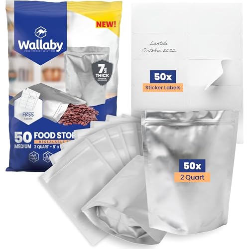 Wallaby Mylar-Taschen 2 Quart Silber 50 Stück