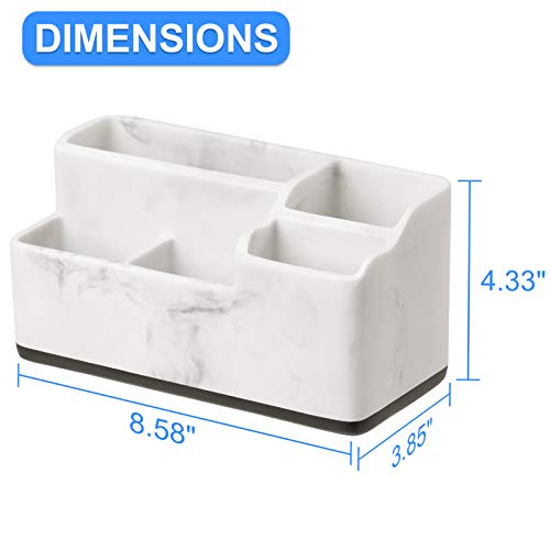 Vitviti Toothbrush Holder for Bathroom, Bathroom Storage Organizer, Small Counter Stand Accessories, for Toothpaste/Vanity Countertop, 5 Compartments Drainage Organization, White Resin of Marble Color - Thumbnail 7