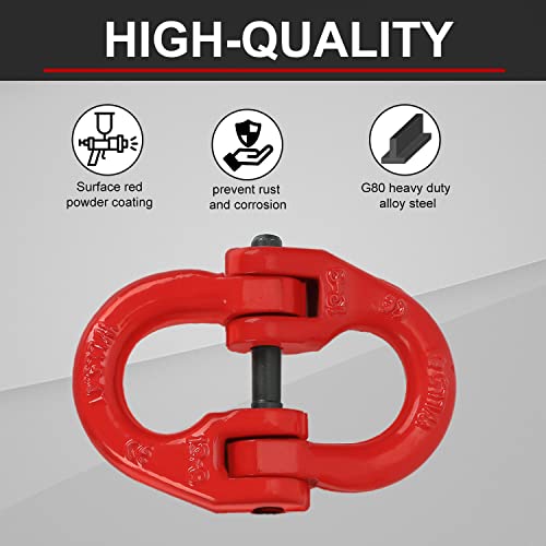 BLACKHORSE-RACING 2PC 1/2 inch Tow Hitch Hammer Lock Safety Chain Connector Link Hammerlock Coupling Link Grade 80, 12000 Lbs Loading,Red - Thumbnail 3