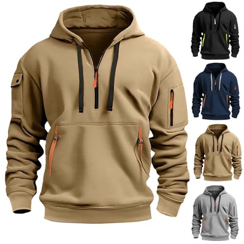 Hoodies for Men Quarter Zip Pullover Tactical Sweatshirts Vintage Oversized Heavyweight Comfortable Fall Winter Tops
