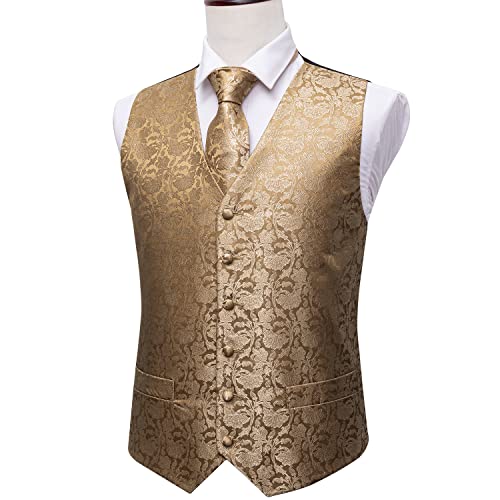 Image of Barry.Wang Men's Suit Vest Formal /Leisure Paisley Jacquard Silk Tie Pocket Square Waistcoat Set Wedding 5PCS