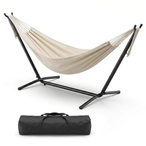 Doppel H&auml;ngematte mit pulverbeschichtetem Stahlgestell bis 200 kg Belastbar | 213x150cm Liegefl&auml;che Outdoor Garten Balkon Camping H&auml;ngematten-Set inkl. Oxford Tragetasche
