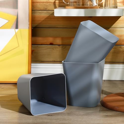 Image of Hoolerry 9 Pieces Garbage Can 2 Gallon Small Trash Cans Bulk Bathroom Trash Bin Plastic Wastebasket Square for Bedroom Slim Bathroom Trashcan Small Container for Kitchen Office Home Rooms(Grey)