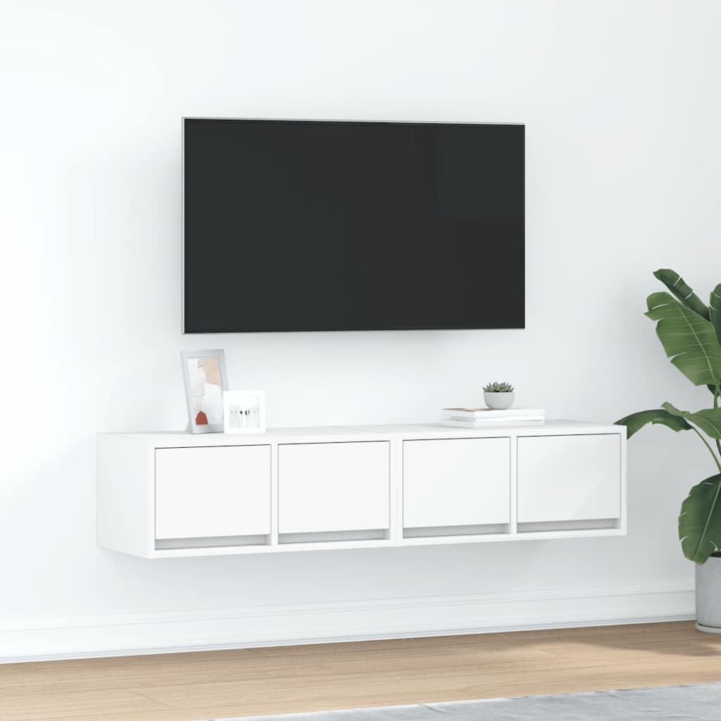 Rangement mural salon séjour blanc pour cacher les câbles TV 60cm