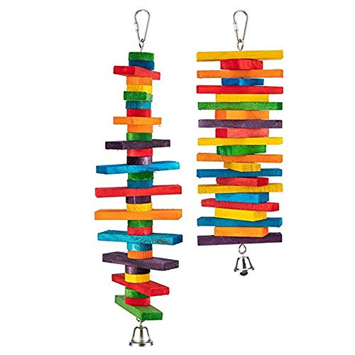 strimusimak 2Pcs Birds Parrots Bell Block Building Hanging Cage Toys Decor Bite-resistant Climb Chewing Toy for Pets Birds Supplies Random Color 2pcs