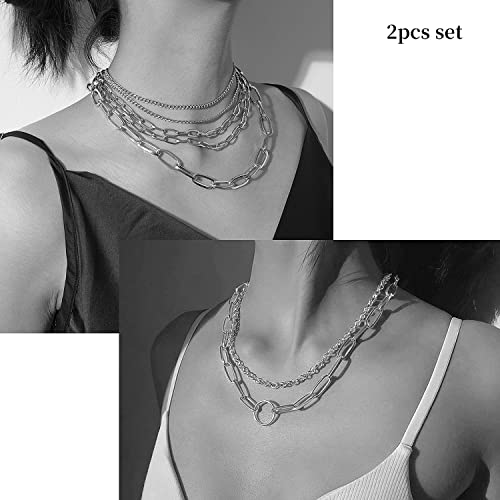 MOKAVIKY 25 Layered Necklaces for Women - Simple Punk Chunky Necklaces with Silver Chain - Goth Style (2pcs)2