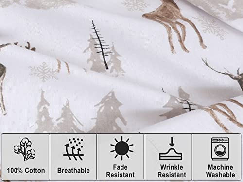 Ruvanti Flannel Sheets Full Size - 100% Cotton Brushed Flannel Bed Sheet Sets - Deep Pockets 16 Inches (Fits Up To 18") - All Seasons Breathable & Super Soft - Warm & Cozy - 4 Pcs - Brown Deer #TOP2