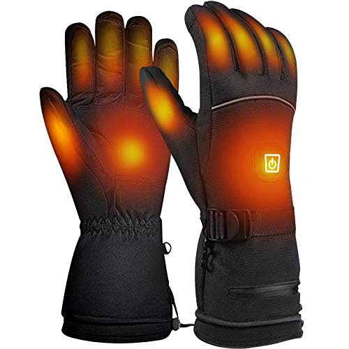 PRUGNA Heated Gloves for Men, Battery Heating Ski Gloves -30 Â°F Cold Proof Winter Gloves, 3 Heating Level, up to 8hrs Warmth, Inner Waterproof Layer Windproof Motorcycle Gloves, Touchscreen Gloves