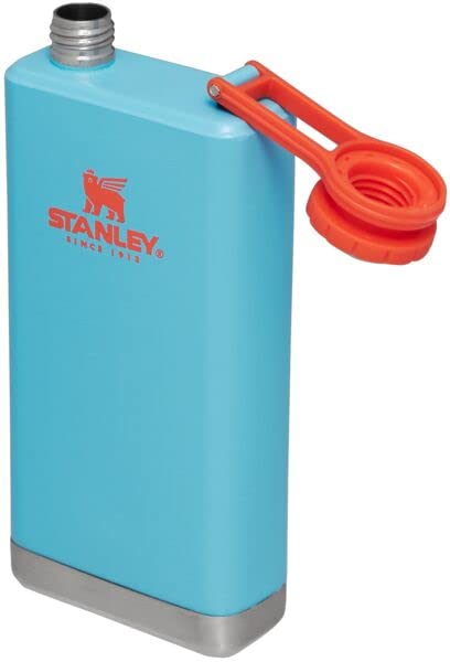 Image of Stanley Adventure Pre-Party Flask 8 oz | Leakproof Hip Flask | Hinge Connected Never Lose Cap | Insulated Stainless Steel Liquor Container | BPA-Free | Azure