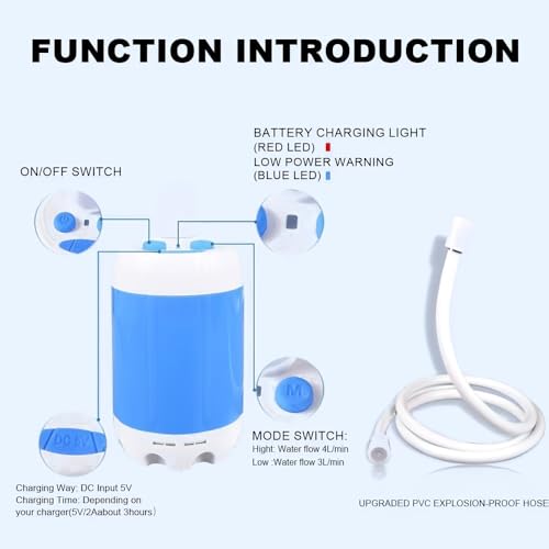 Ducha portátil para camping al aire libre, bomba con cabezal rociador recargable, bombea agua desde balde, ideal para camping, senderismo y viajes miniatura 7