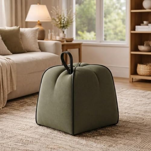 Image of CASASTYLE Signature Velure Suri Accent Pouf | Boston Fabric | 40D High-Density Foam | (Ocean Green) | Footrest, Vanity Ottoman & Accent Seat for Home, Office, & Hotel
