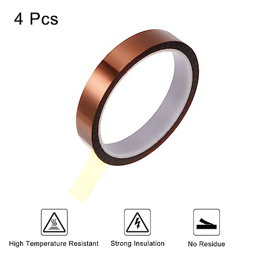 Image of HARFINGTON 4 Rolls Heat Tape High Temperature Heat Resistant Tape 12mmx33m(108ft) Sublimation Thermal Heat Transfer Tape for Sublimation Press No Residue, Yellow