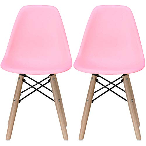2xhome - Kids Size Plastic Toddler Chairs with Natural Wooden Dowel Legs, Pink (Set of 2)