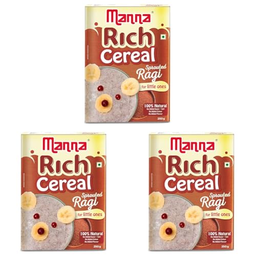 Image of Manna Sprouted Ragi Powder, Porridge Mix, No Added Sugar, Colour, Flavour, Salt. 250g (Pack of 3)