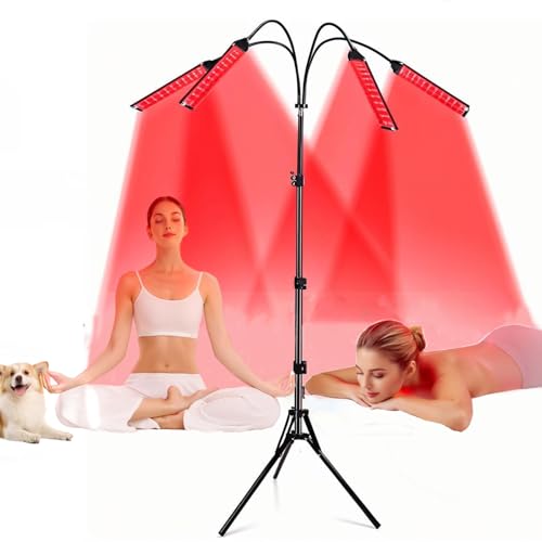 Lámpara de terapia de luz roja con luz infrarroja de 660 nm y 850 nm: 420 LED, 5 niveles, 4 paneles ajustables, temporizador y soporte de suelo para aliviar el dolor de cuerpo completo, rostro,espalda