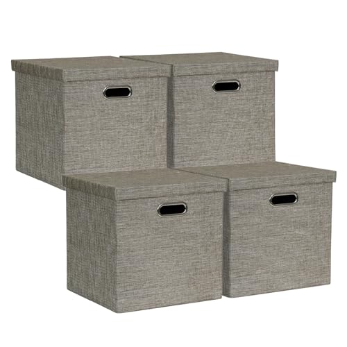 Posprica Foldable Storage Bins with Lids, Set of 4, Coffee