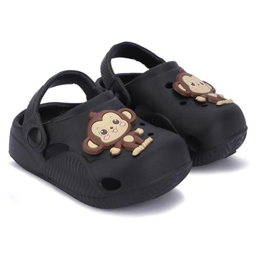 Image of GIMME ! Little Monkey, Toddler Clogs Slippers, 12 Months to 6 Years, Baby Boy, Waterproof, Lightweight, Cute Cartoon Fun Charms, Pink, Non-Slip Sole