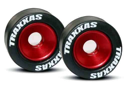 Traxxas 5186 Rubber Tires Mounted on Red-Anodized Aluminum Wheelie Bar Wheels (pair)