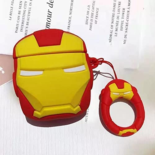Image of For Airpods Pro 2019 Pouch Case Cover Headphones Soft Silicone Cartoon Character Cover With Keychain,360-Degree Protection (Iron Man)Multi-coloured
