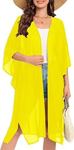 Image of Indian Trendy Women's Solid Puff Sleeve Kimono Long Cardigan Loose Cover Up Casual Blouse Top Chiffon