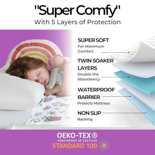 Image of Hygge Sheets Potty Training Pee Pads for Kids, Toddlers - 100% Waterproof, Non Slip Bed Wetting Pad for Full Size Beds - Washable, Reusable Mattress & Sheet Protector - Unicorn