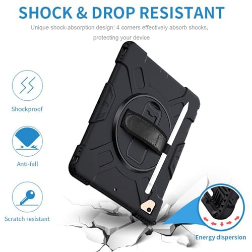 Image of TGK Heavy Duty Hybrid Case for iPad 10.2 inch 8th Gen Shockproof Sturdy Cover with Rotating Stand, Handle and Pen Holder Black