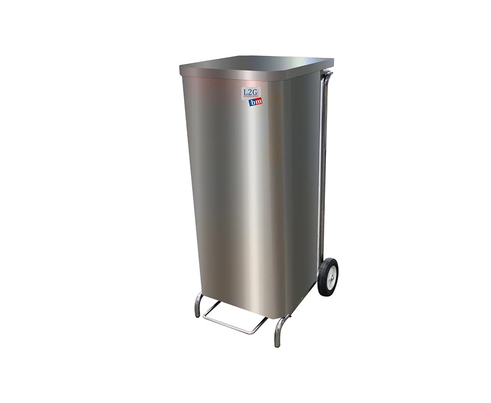 L2G Porte-Sacs Mobile en Inox à Ouverture Frontale – Capacité 70L, 2 Roues Robustesse Ø150 mm, Idéal pour Collecte Déchets Professionnelle